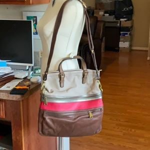 NWOT Fossil Color Blocked Brown/Tan/Red Tote